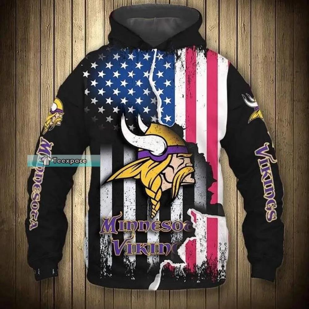 Minnesota Vikings Hoodie 3D Novelty Punisher Skull USA Flag