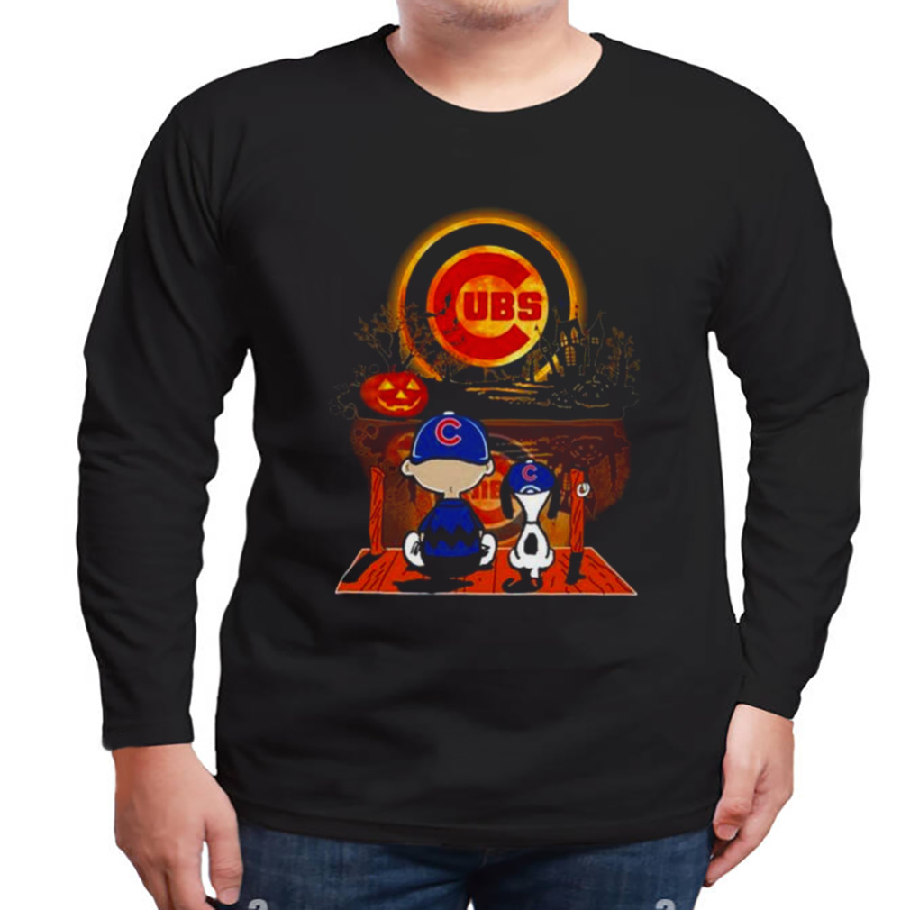 Peanut snoopy and charlie brown chicago cubs sitting under moon