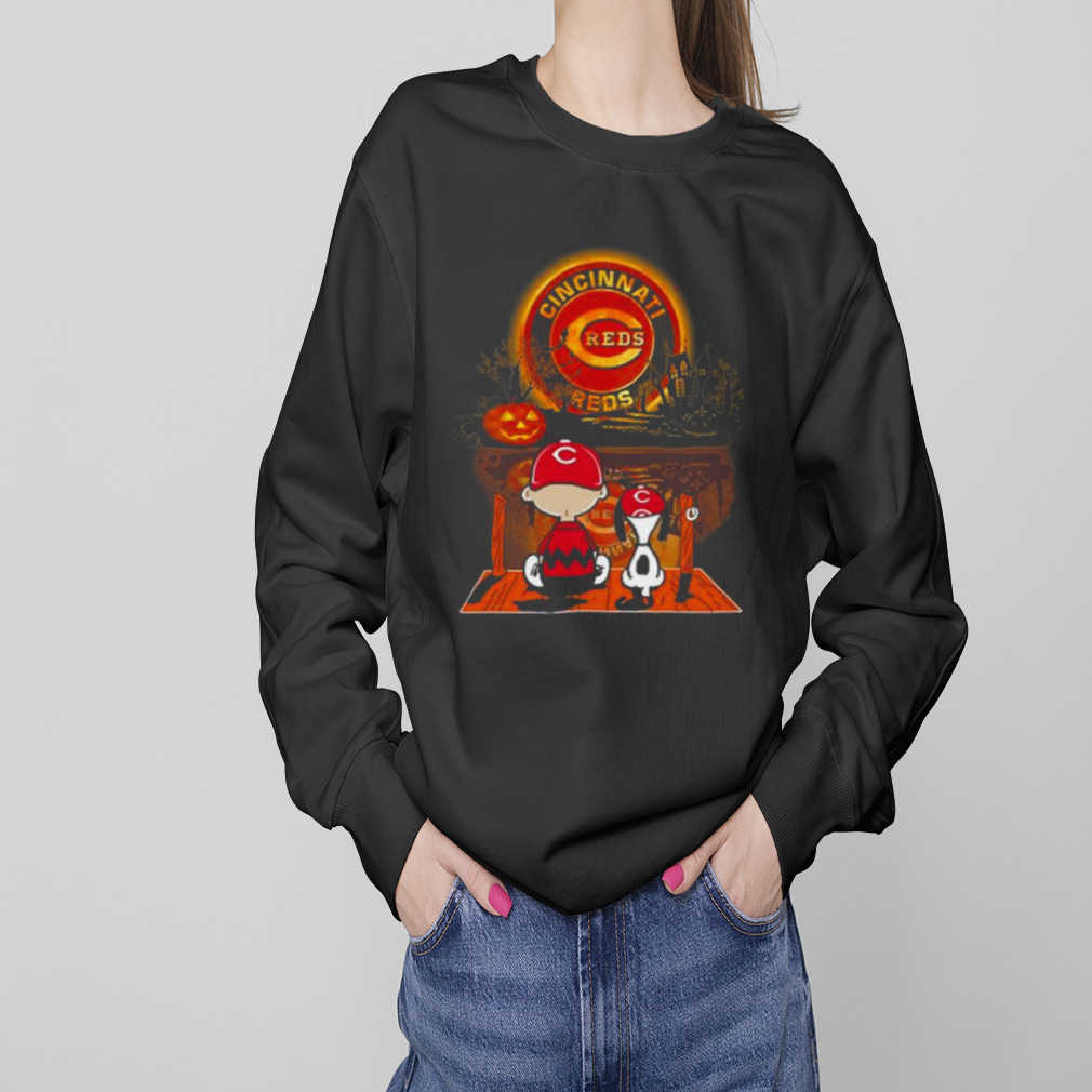 Cincinnati Reds Peanuts Snoopy and Charlie Browns Watching Halloween Shirt,  hoodie, sweater, long sleeve and tank top