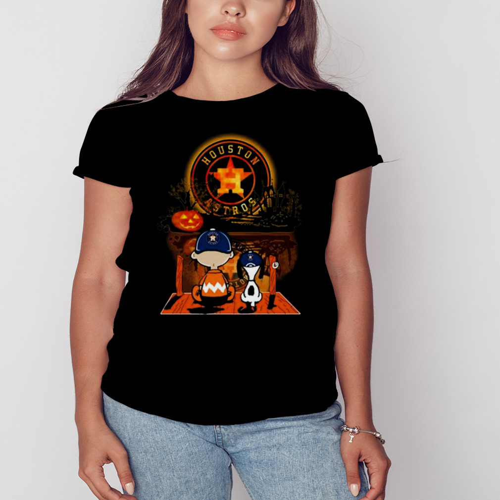 Peanut Snoopy And Charlie Brown Houston Astros Sitting Under Moon Halloween  2023 Shirt