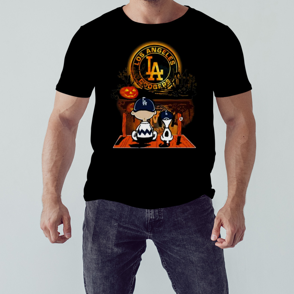 Peanut Snoopy And Charlie Brown Los Angeles Dodgers Sitting Under Moon  Halloween 2023 Shirt