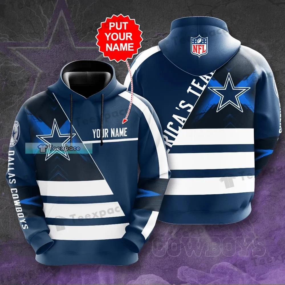 Personalized Dallas Cowboys Three White Stripes Blue Hoodie 1 Personalized Dallas Cowboys Three White Stripes Blue Hoodie