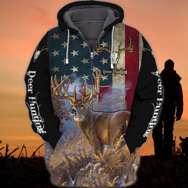 4th Of July Independence Day American Deer Hunting 3d Zip Hoodie