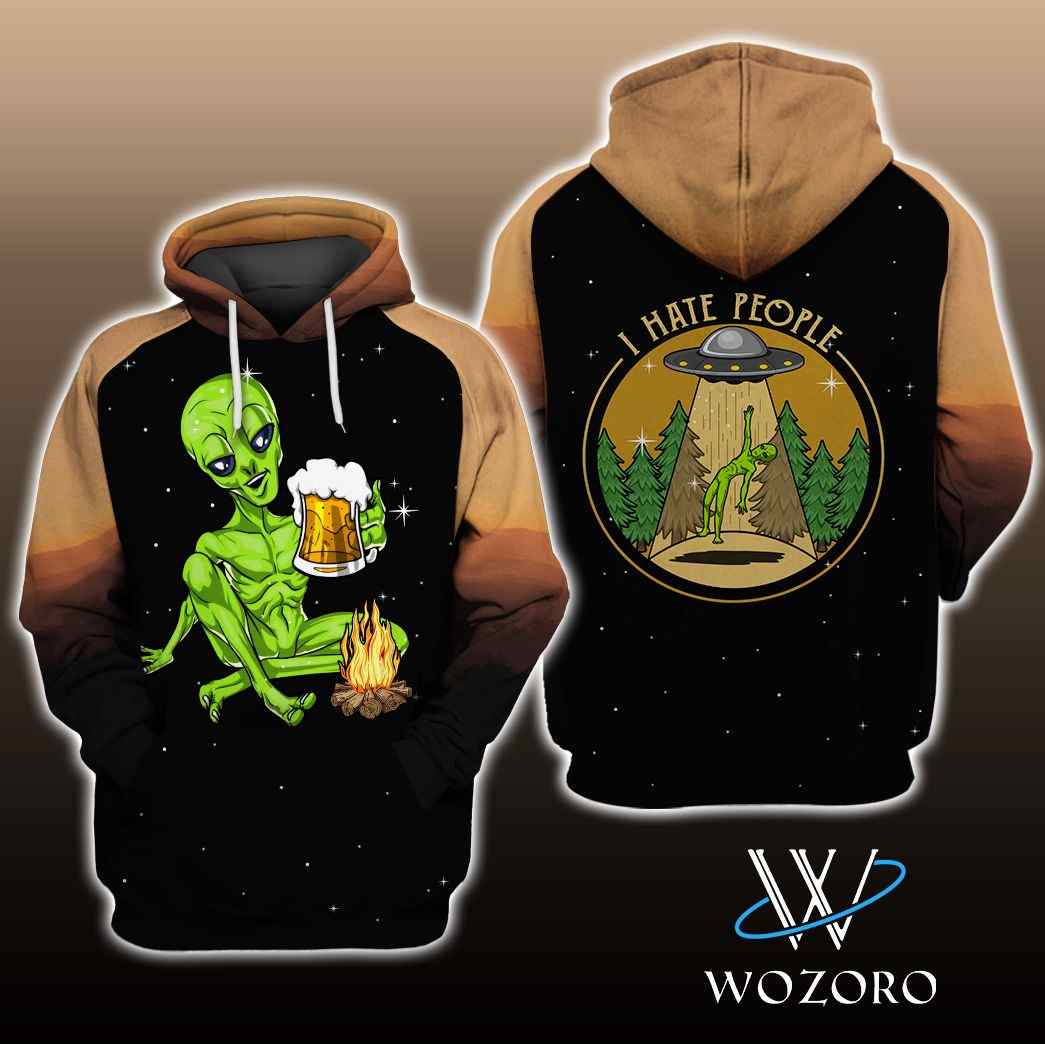 Alien I Hate People Beer Fire Hoodie