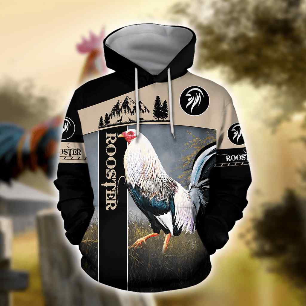 Animal Gifts Rooster Gifts White Rooster Farmer Black US Hoodie
