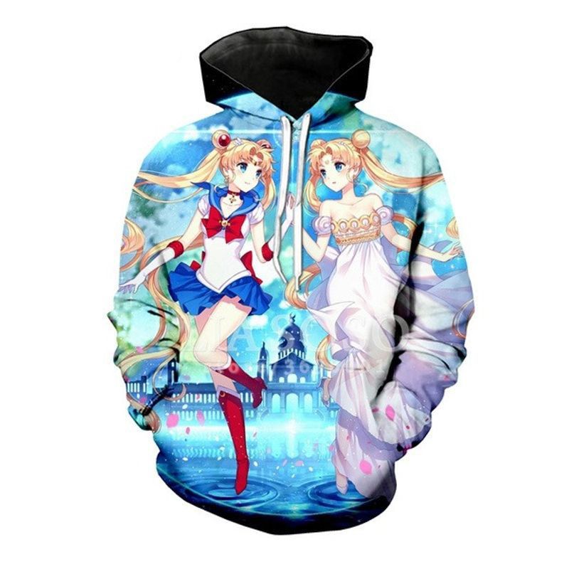 Anime Sailor Moon Kawaii Girls Hipster Good Quality Casual Over Print 3d Zip 2 Hoodie