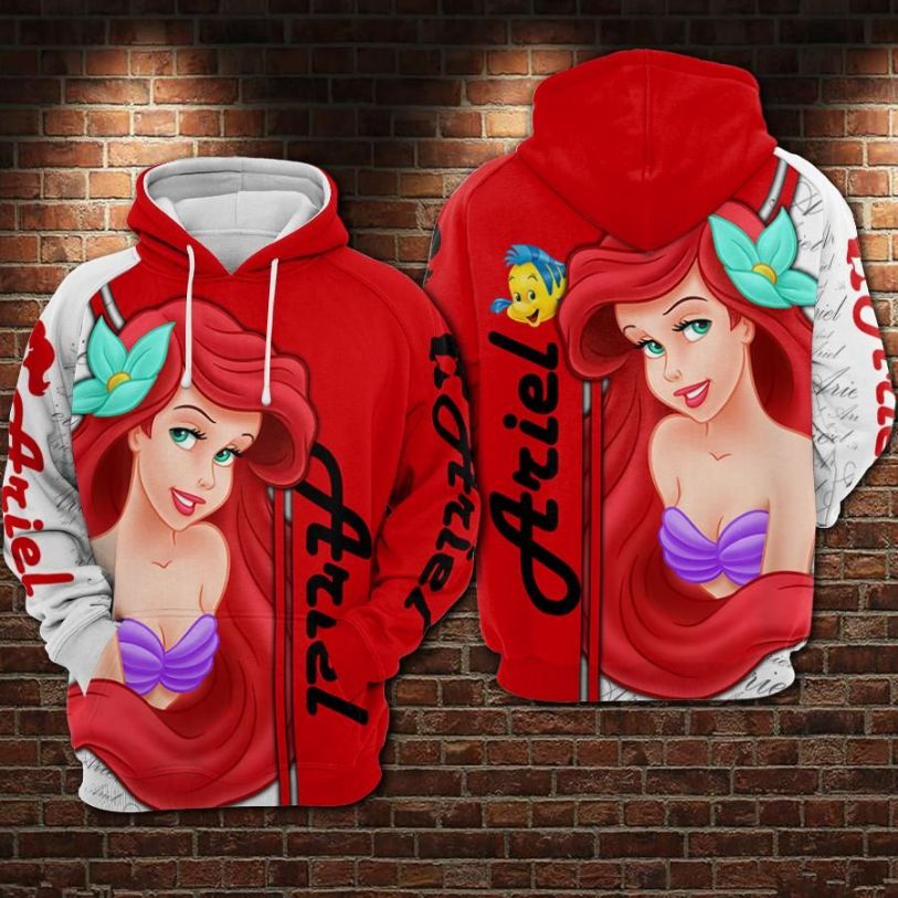 Ariel The Little Mermaid Disney Over Print 3d Zip Hoodie