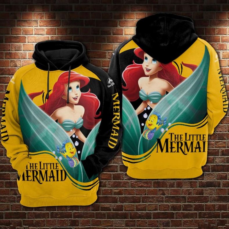 Ariel With Flounder Cartoon The Little Marmaid Over Print 3d Zip Hoodie