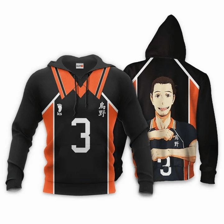 Asahi Azumane Karasuno Anime Manga Haikyuu Number 3 3d Zip Hoodie