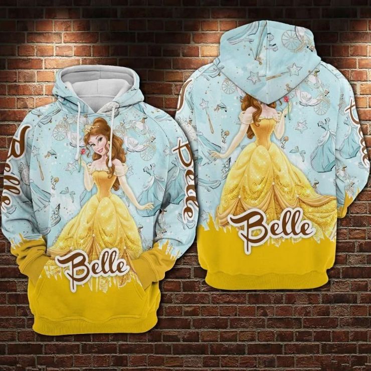 Belle Cartoon Beauty And The Beast Over Print 3d Zip Hoodie