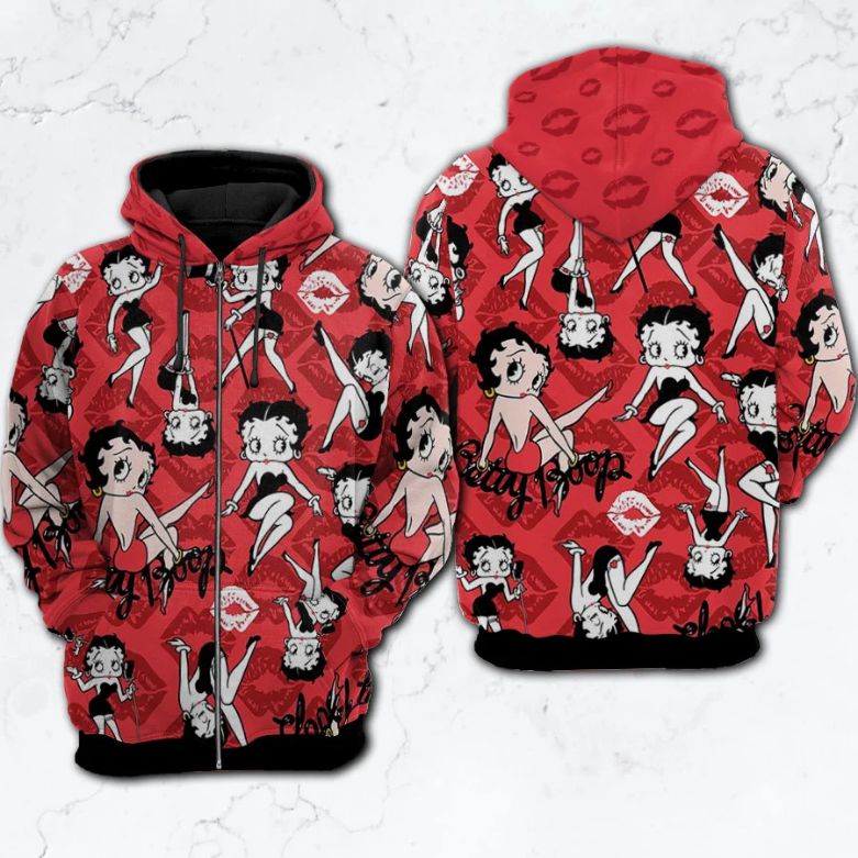 Betty Boop Fan Gift, Sexy Betty Boop With Lips Aop , Zip , Fleece Jacket Hoodie