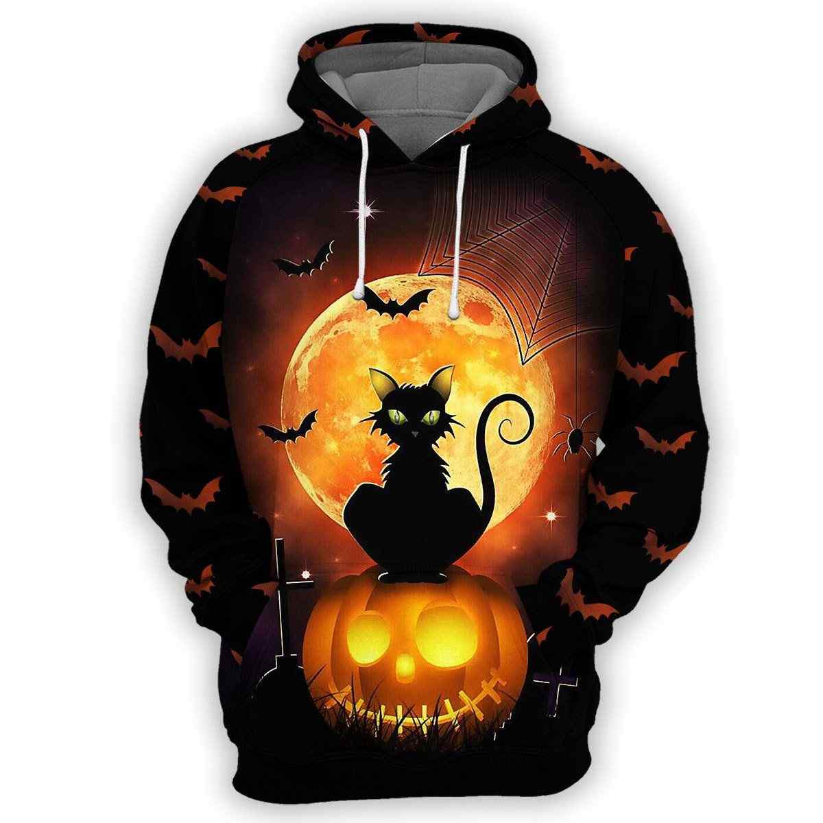 Black Cat Halloween All Over Print Unisex Hoodie