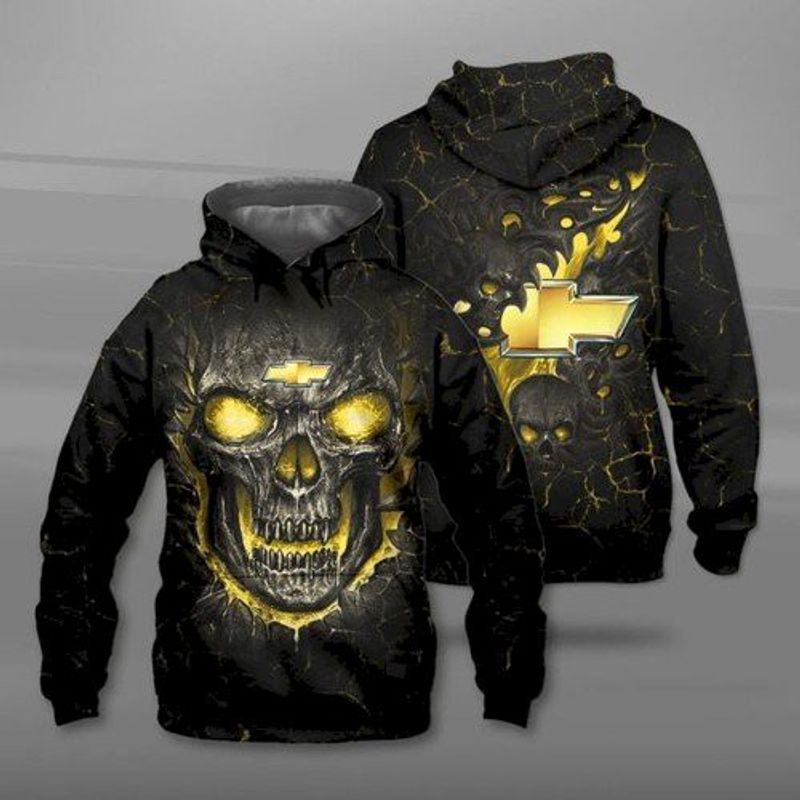 Chevrolet Black Skull Gold In Eyes 3d All Over Printed Hoodie