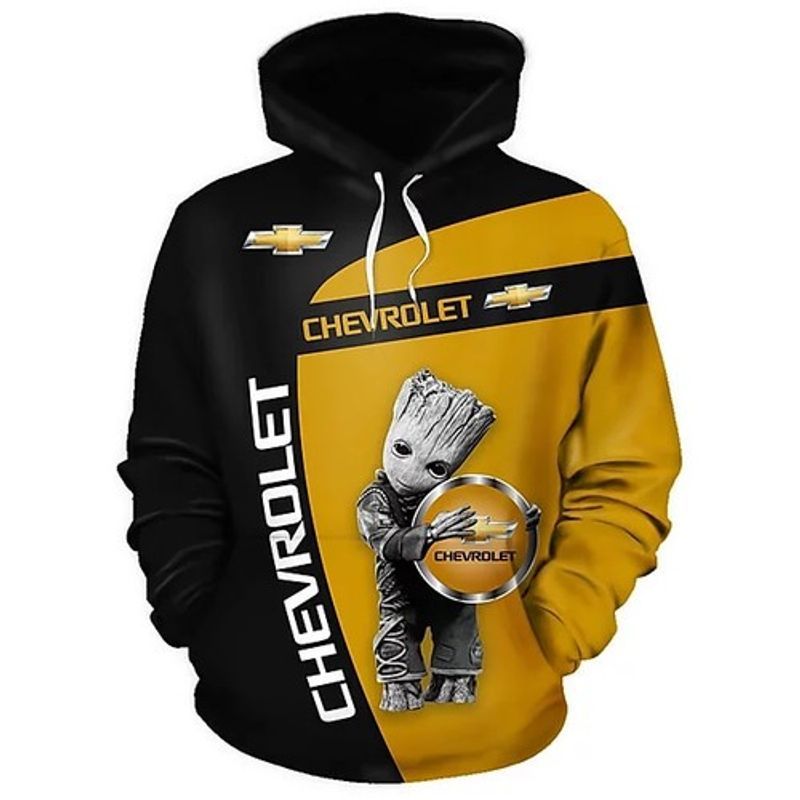 Chevrolet Lovers Baby Groot Avengers Holding Logo 3d Hoodie