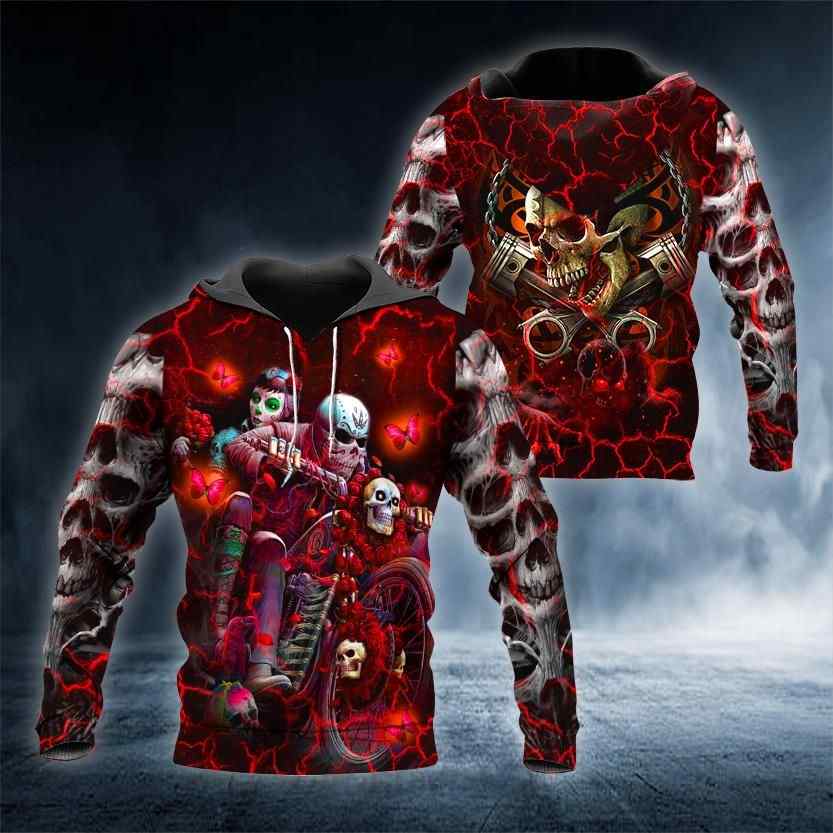 Couple Biker Skull All Over Printed US Unisex Size Hoodie