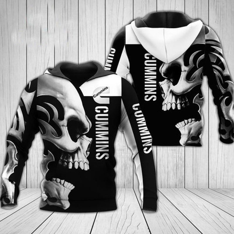 Cummins Skull White Black All Over Printed Custom 3d Hoodie