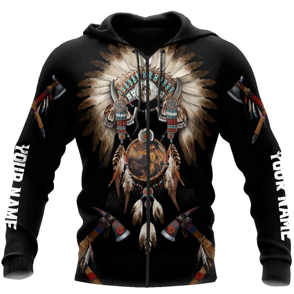 Customize American Native Dreamcatcher Father All Over Print US Unisex Size Zip up Hoodie