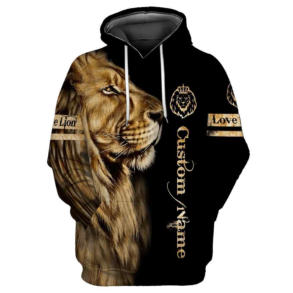 Customize Name Love Lion All Over Printed Unisex Hoodie