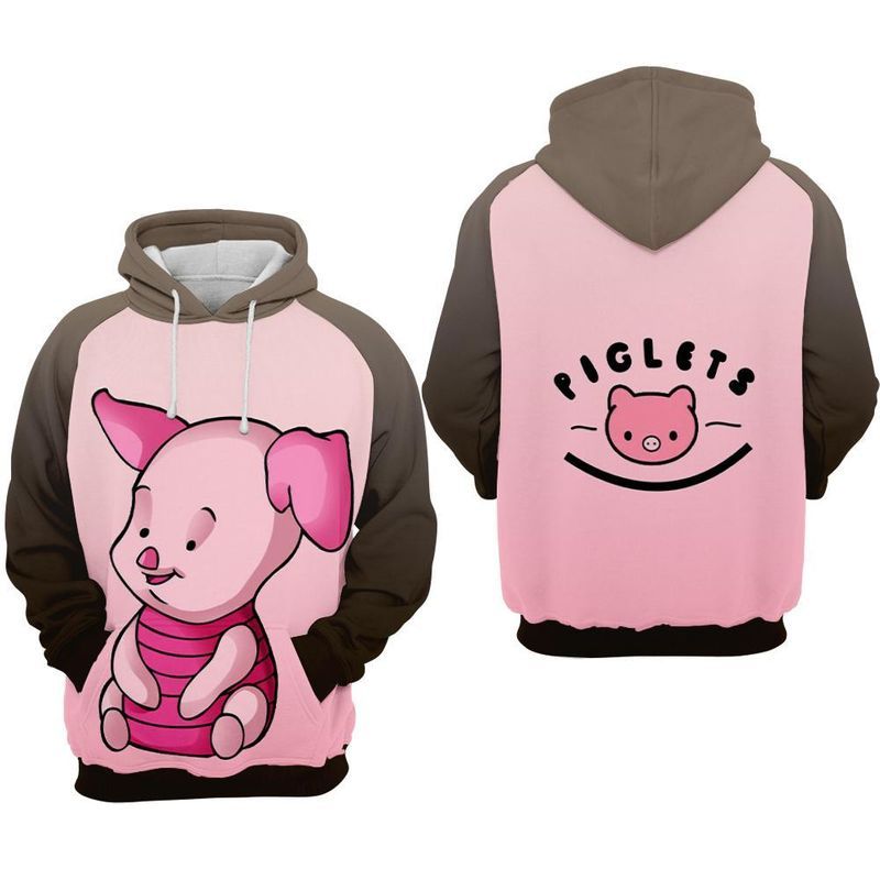 Cute Baby Piglet Winnie The Pooh Over Print 3d Zip Hoodie