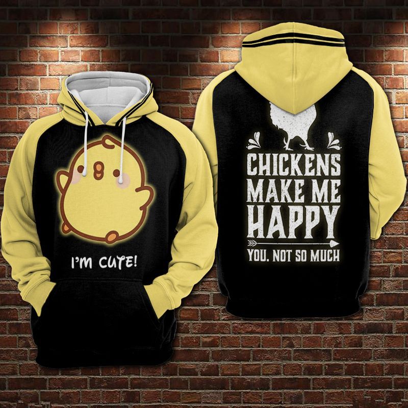 Cute Chickens Make Me Happy Over Print 3d Zip Hoodie