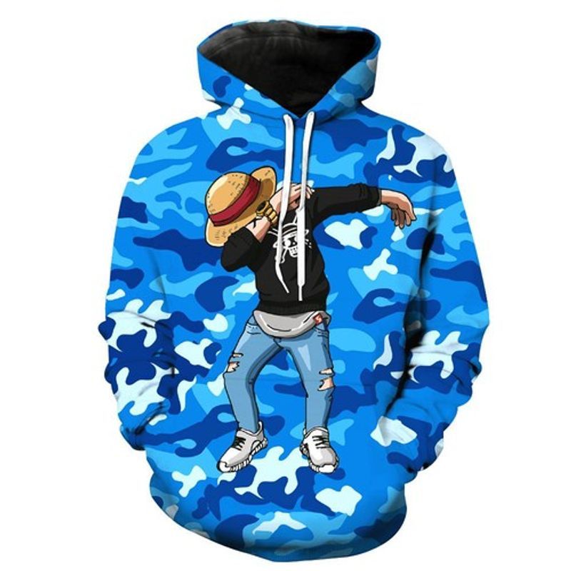 Dabbing Monkey D Luffy One Piece Blue Camouflage All Over Printed Custom 3d Hoodie