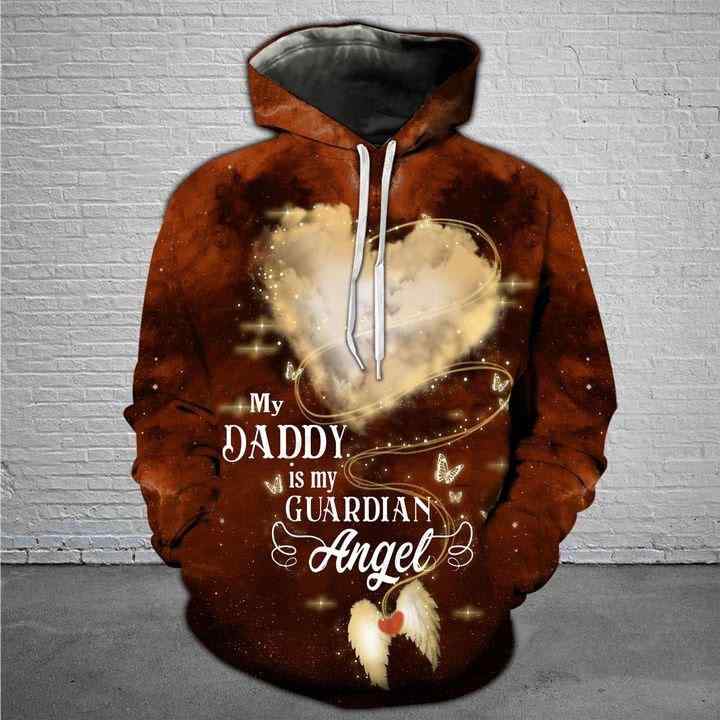 Dad Guardian Angel Heart Cloud All Over Printed Unisex Hoodie