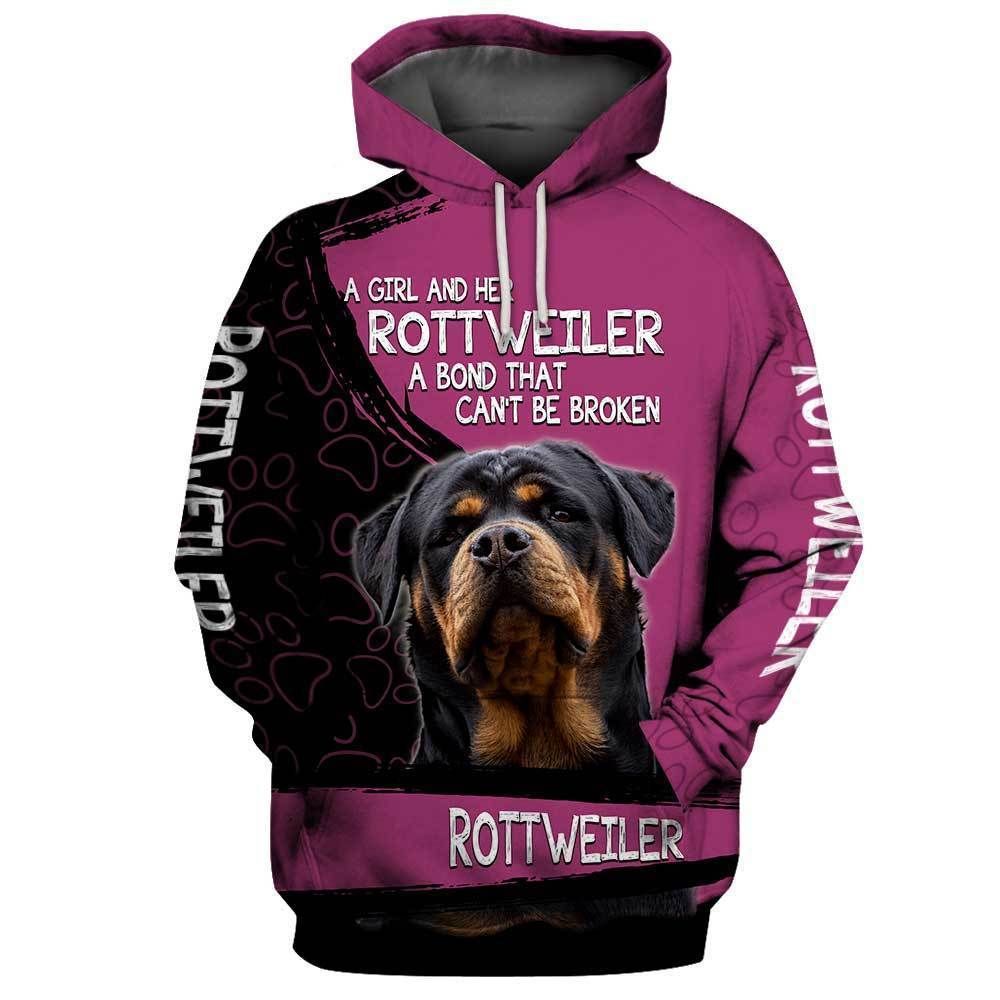 Dog Rottweiler A Girl And Her Rottweiler A Bond That Cant Be Broken Over Print 3d Zip Hoodie