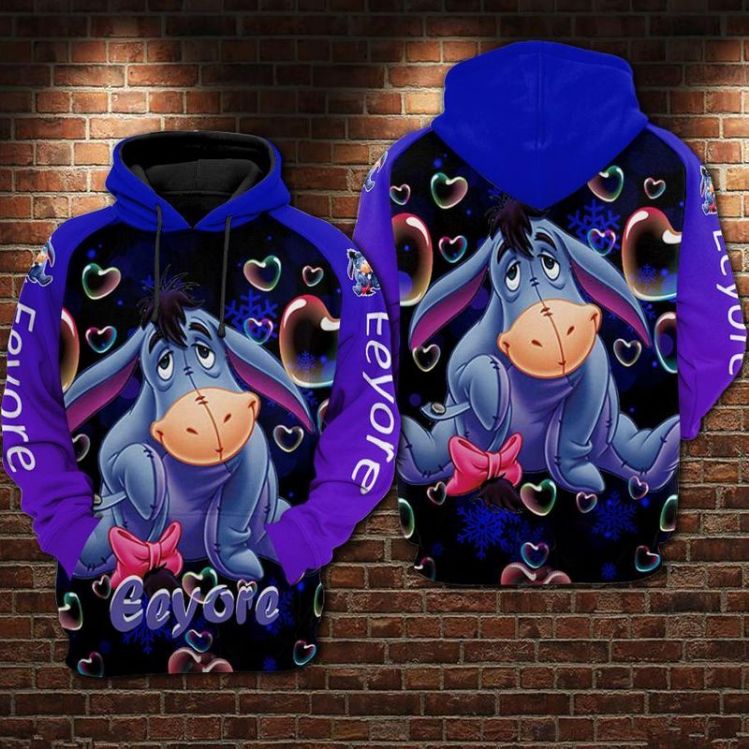 Eeyore - Winnie The Pooh Heart Bubble Over Print 3d Zip Hoodie