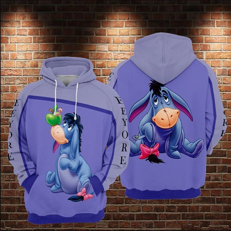 Eeyore And Apple Worm Winnie The Pooh Disney Over Print 3d Zip Hoodie