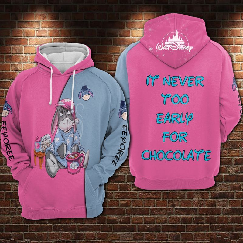 Eeyore Winnie The Pooh It Never Too Early For Chocolate Over Print 3d Zip Hoodie