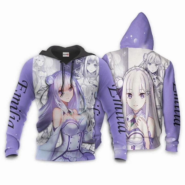 Emilia Anime Manga Re Zero Kara Hajimeru Isekai Seikatsu 3d Zip Hoodie