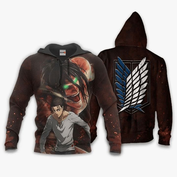 Eren Yeager Anime Manga Attack On Tian 3d T Shirt Zip Bomber Hoodie