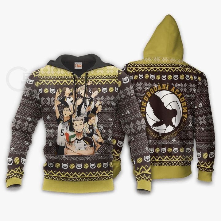 Fukurodani Academy Ugly Christmas Haikyuu Anime Manga 3d Zip Hoodie