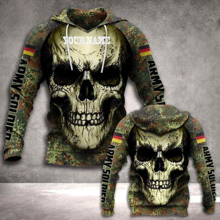 Germany Army Skull Camo Personalized All Over Printed US Unisex Size Hoodie