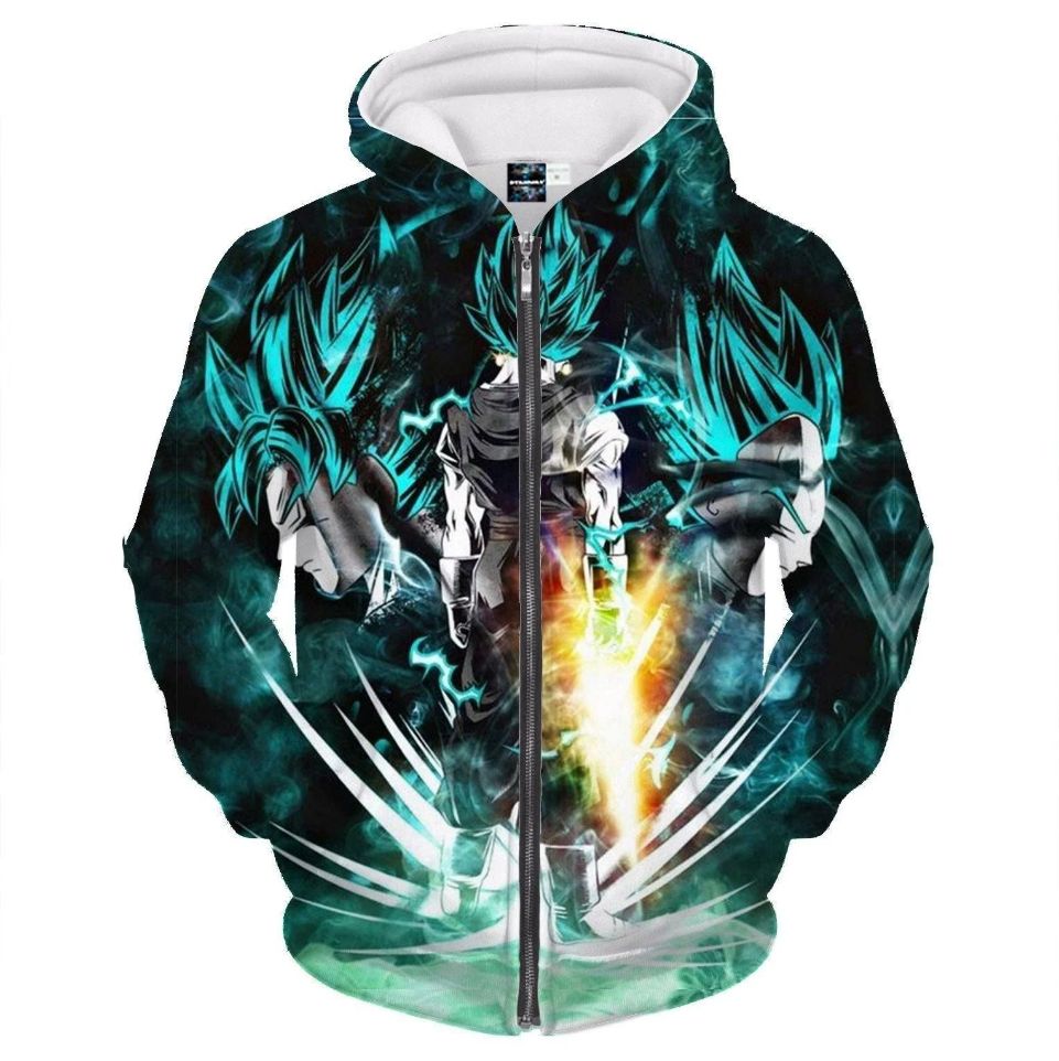 Goku Blue Saiyan Cartoon Dragon Ball Anime Manga 5 Over Print 3d Zip Hoodie