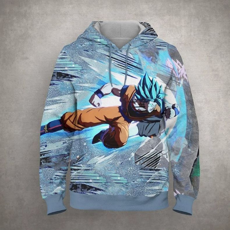 Goku Blue Saiyan Cartoon Dragon Ball Anime Manga 8 Over Print 3d Zip Hoodie