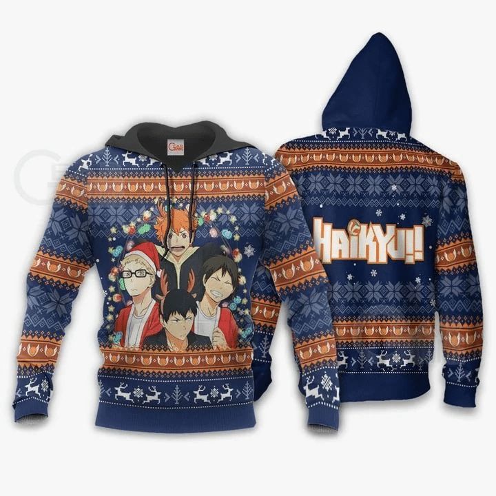 Haikyuu Ugly Christmas Anime Manga Haikyuu 3d Zip Hoodie