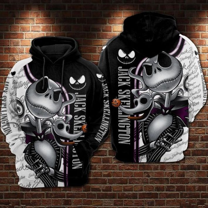 Halloween Jack Skellington And Zero Black And White Over Print 3d Zip Hoodie