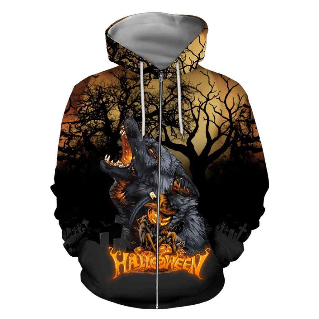 Halloween Wolf All Over Print Unisex Zip up Hoodie