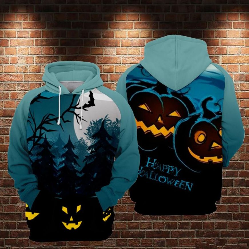 Happy Halloween Over Print 3d Zip Hoodie