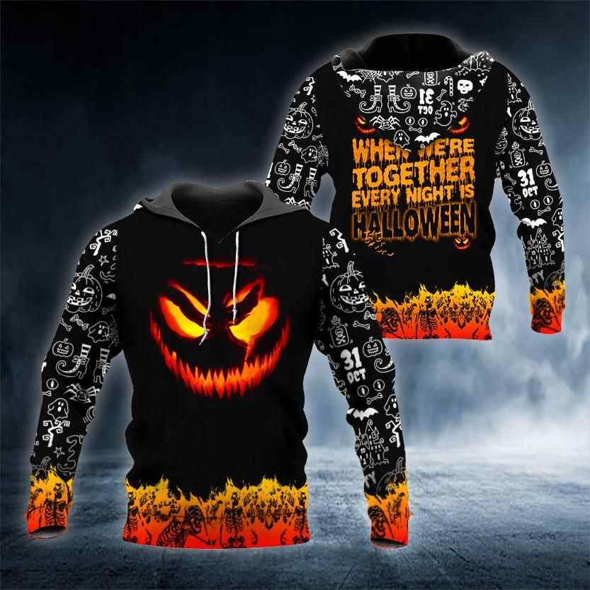 Happy Halloween Smile Skull All Over Printed Hoodie