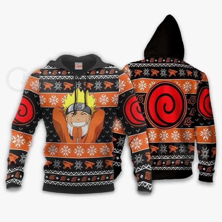 Happy Naruto Ugly Christmas Naruto Anime Manga 3d Zip Hoodie