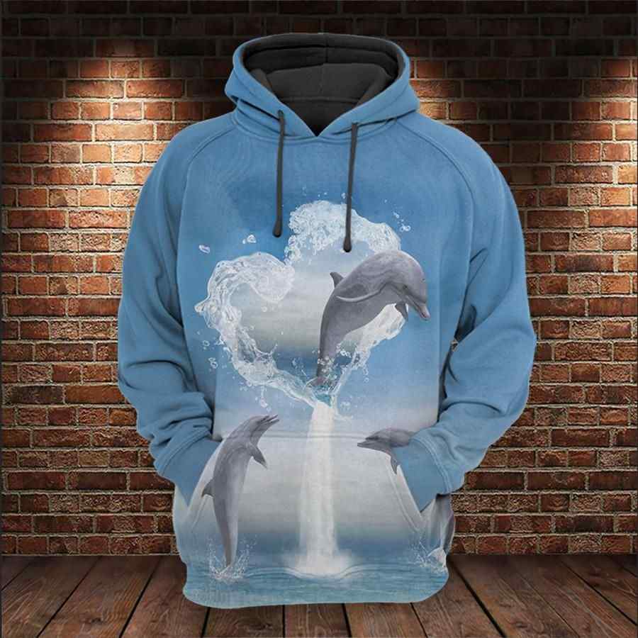 Heart Of Dolphins Ocean All Over Print Dolphin Lover Gifts US Unisex Size Hoodie