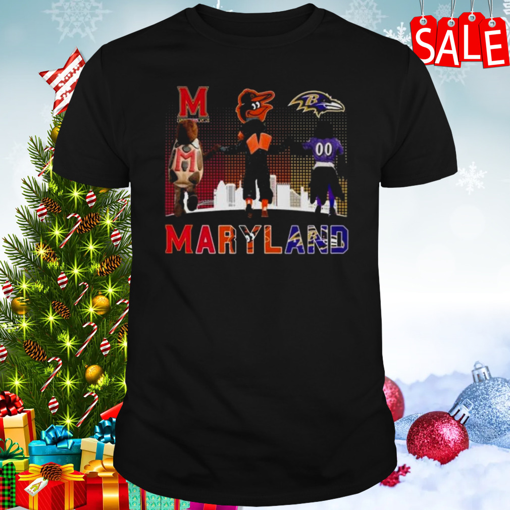 Maryland Sport Teams Skyline Mascot Maryland Terrapins Baltimore Orioles And Baltimore Ravens Shirt