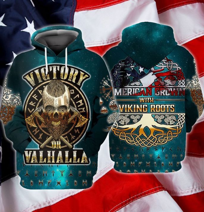 Independence Day Viking Roots Victory Valhalla American Crow With Viking Roots 3d Zip Hoodie