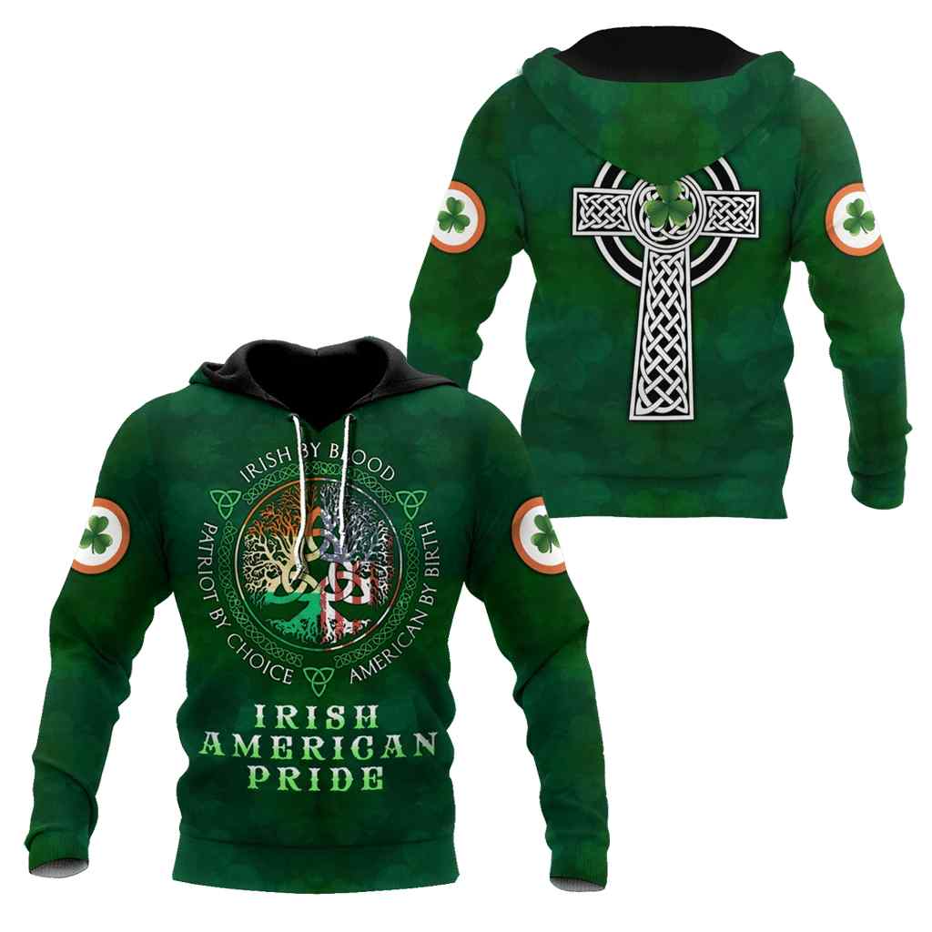 Irish American Pride Saint Patrick's Day All Over Printed Hoodie For Men And Women TN