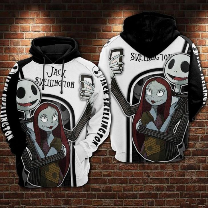 Jack Skellington And Sally The Nightmare Before Christmas Selfie Over Print 3d Zip Hoodie