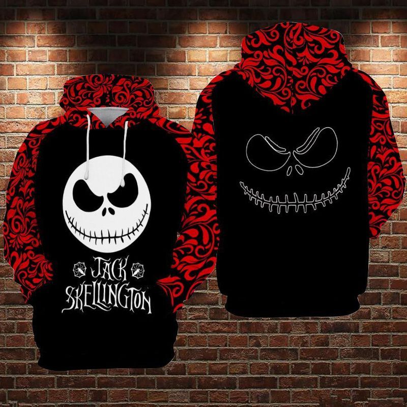 Jack Skellington The Nightmare Before Christmas Red And Black Over Print 3d Zip 2 Hoodie