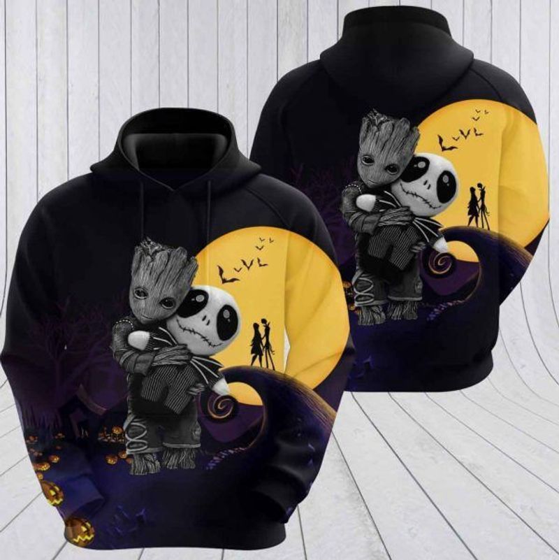 Jack Skellington X Baby Groot 3d Zip Hoodie