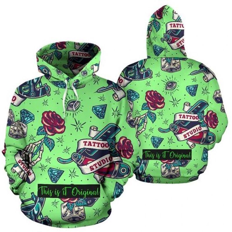 Light Green Design Tattoo Studio Roses Unisex All Over Printed 3d Hoodie